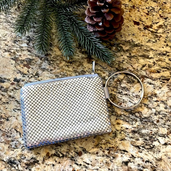 Silver Mesh Handbags - Silver Mesh Clutch with Bangle handle